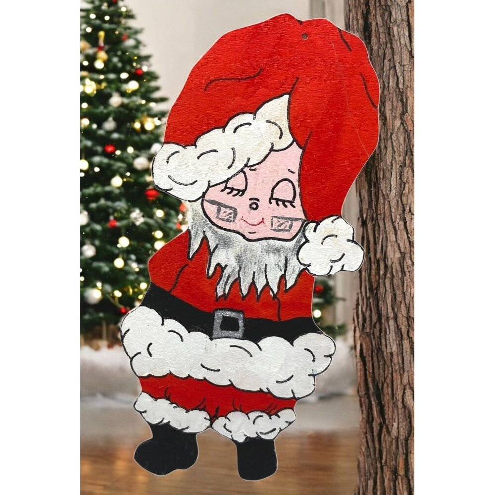 Vintage Wooden Santa Claus Christmas Tree Ornament Window Decoration 7 Inch